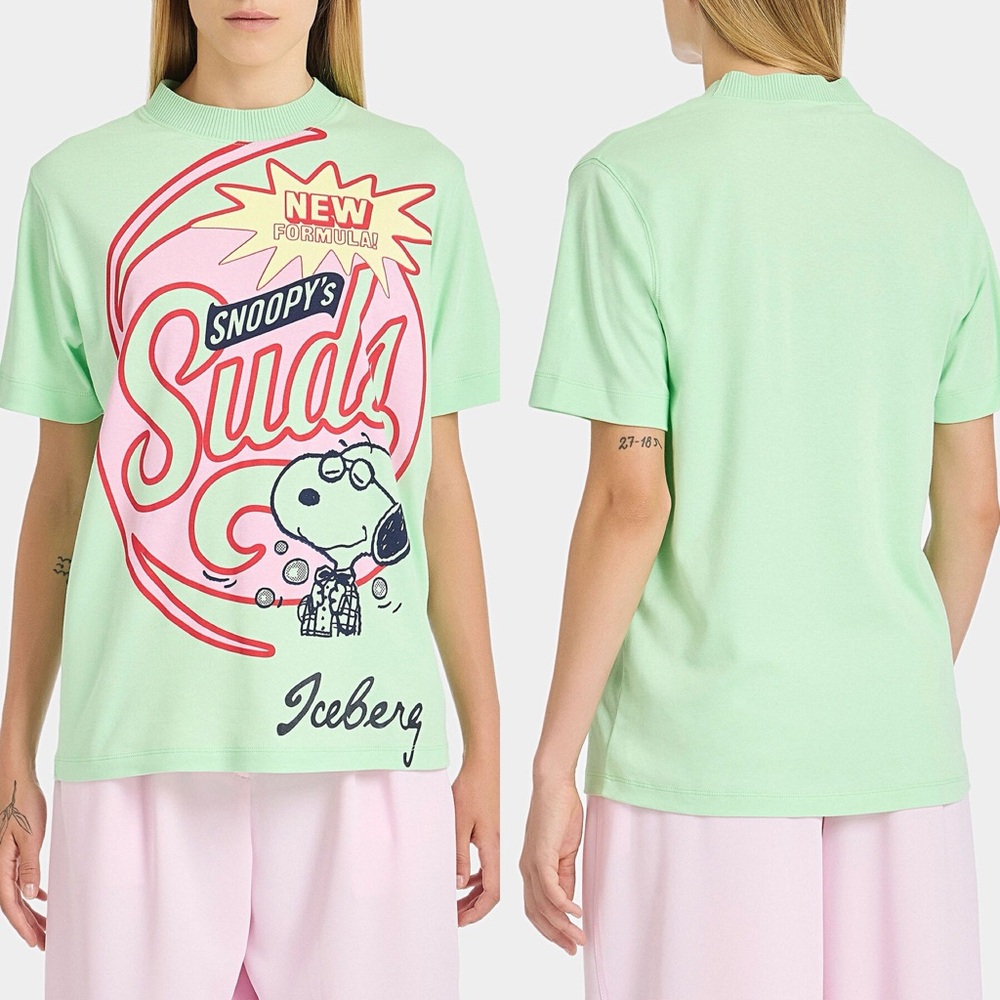 ICEBERG X Peanuts Snoopy Suds Tee Shirt Pale Green Medium - Picture 2 of 7